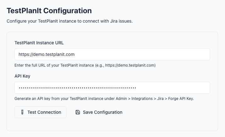 TestPlanIt settings page